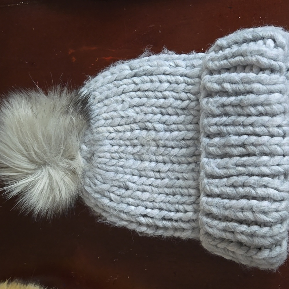 Main Character Light Gray Knit Beanie with Pom-Pom